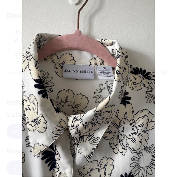 Jaclyn Smith Floral White, Black and Cream Button up Shirt size 12 - Picture 4 of 7